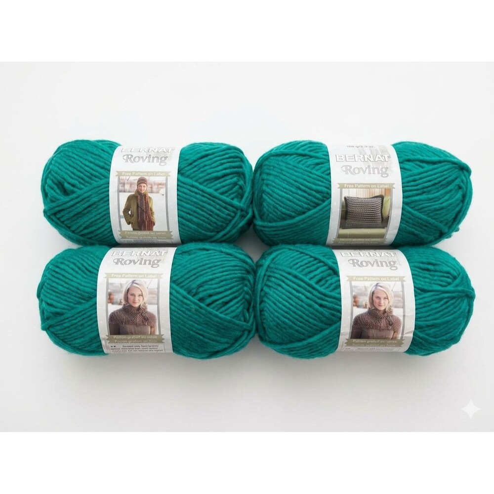 Bernat Roving Yarn, Lot of 4, Teal, Acrylic/Wool Blend, Bulky